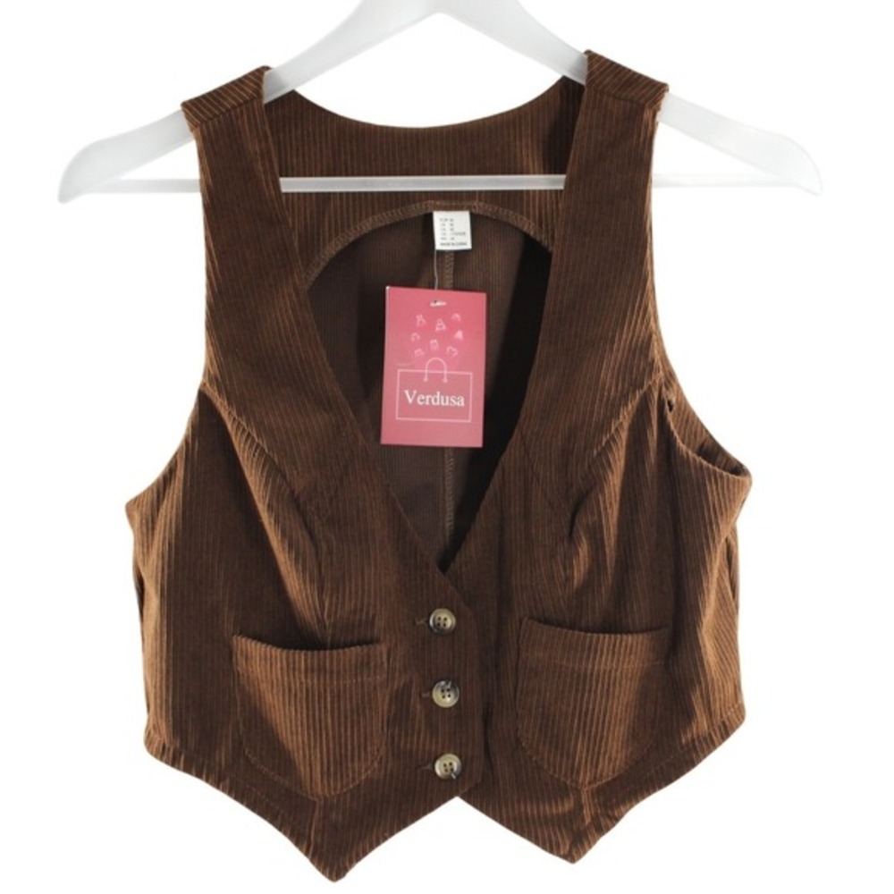 Verdusa Corduroy Button Front Vest Size Medium‎ Brown NWT